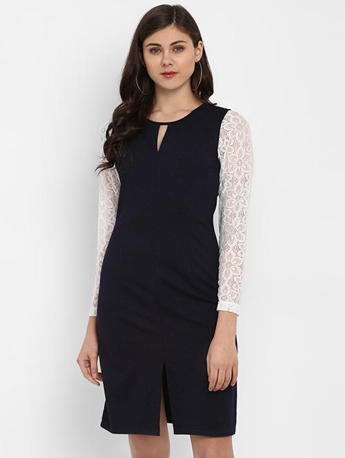 contrast lace sleeved sheath dress - 15965032 - Very Small Image - 1