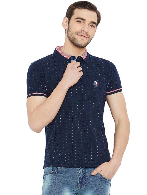 navy blue polka dot print polo tshirt - 15965125 - Very Small Image - 1