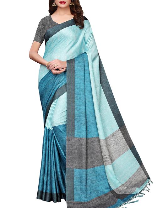 solid printed saree with blouse - 15965206 - Very Small Image - 1