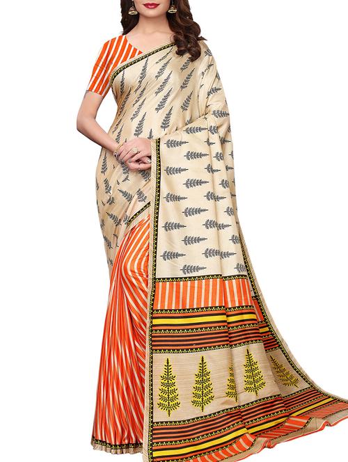 striped printed saree with blouse - 15965226 - Very Small Image - 1