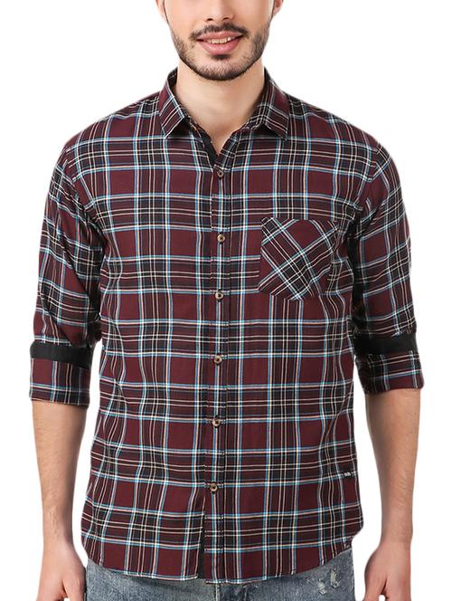 brown checkered casual shirt - 15965369 - Very Small Image - 1
