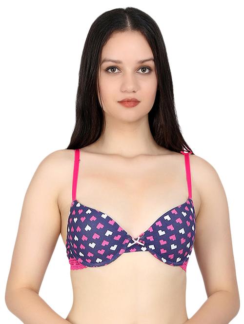 heart print bow patch plunge bra - 15966021 - Very Small Image - 1