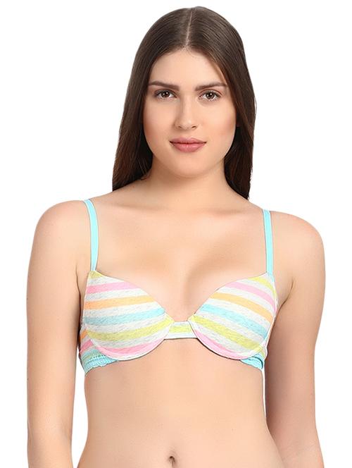 lace detail striped plunge bra - 15966044 - Very Small Image - 1