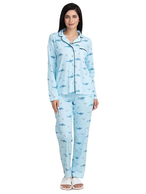 contrast piping quirky nightwear set - 15966325 - Very Small Image - 1