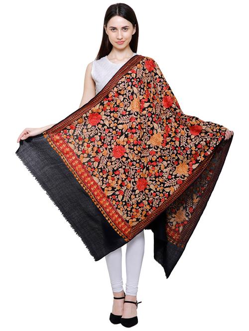 black wool embroidered shawl - 15966351 - Very Small Image - 1