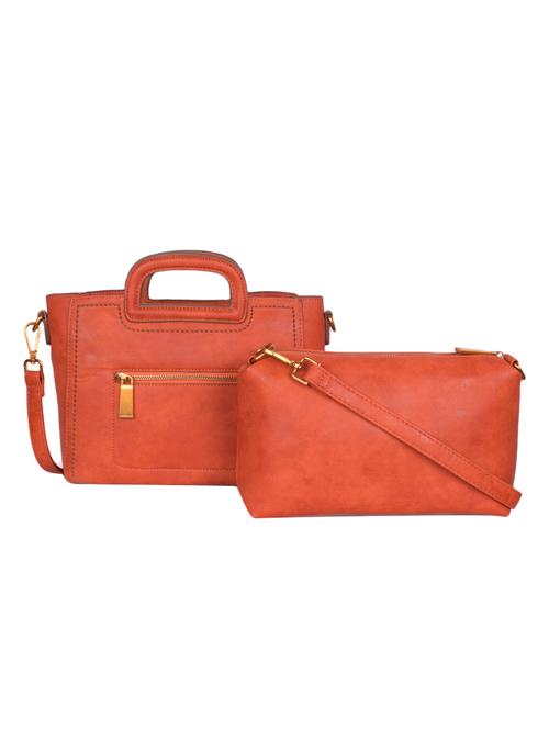 orange leatherette (pu) regular handbag combo - 15966412 - Very Small Image - 1