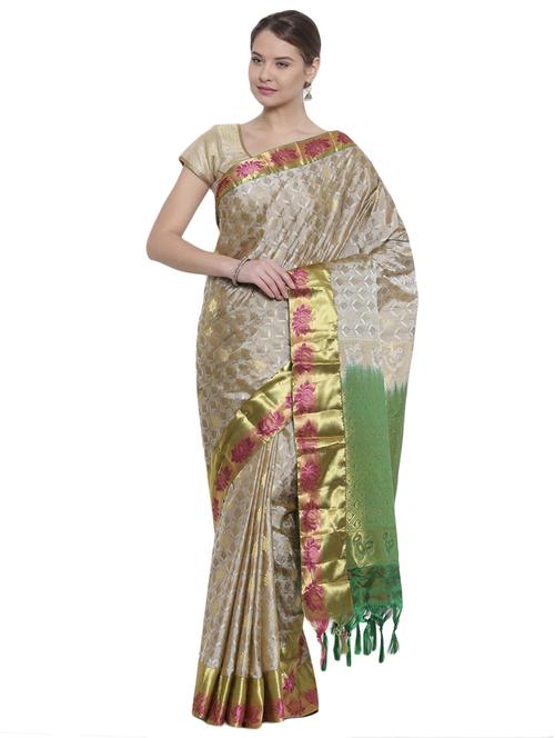 floral zari border beige kanjivaram saree - 15966752 - Very Small Image - 1