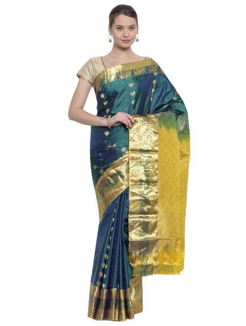 floral zari motif green kanjivaram saree - 15966754 - Very Small Image - 1
