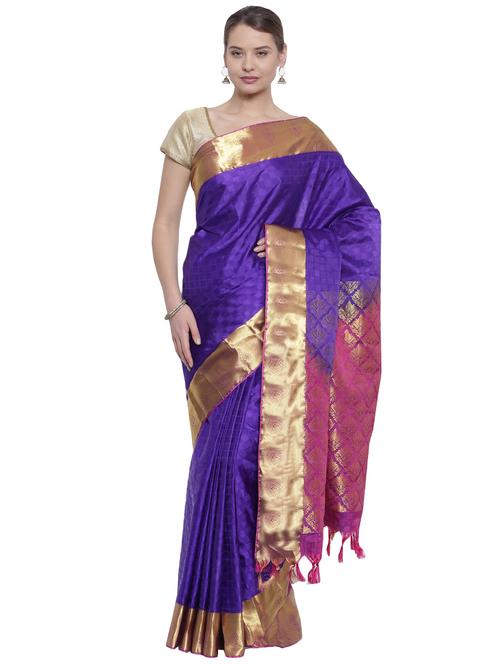zari border blue kanjivaram saree - 15966758 - Very Small Image - 1