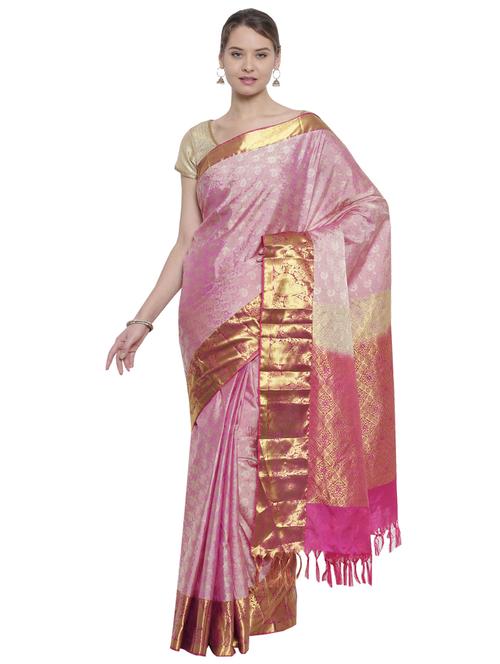 paisley zari motif pink kanjivaram saree with blouse - 15966765 - Very Small Image - 1