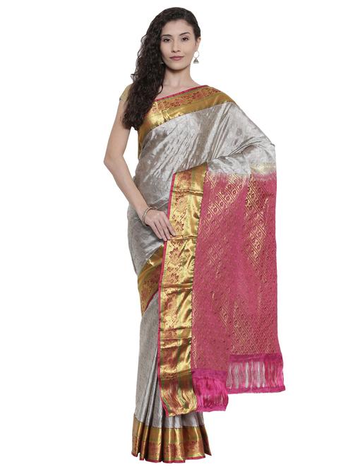 zari border grey kanjivaram saree - 15966769 - Very Small Image - 1
