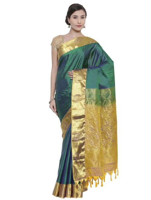 zari border green kanjivaram saree - 15966775 - Very Small Image - 1
