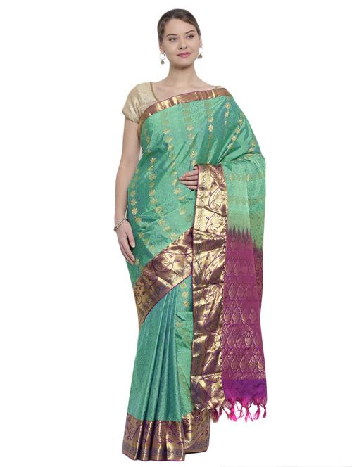floral zari motif green kanjivaram saree - 15966781 - Very Small Image - 1