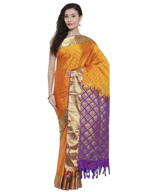 zari border orange kanjivaram saree - 15966790 - Very Small Image - 1
