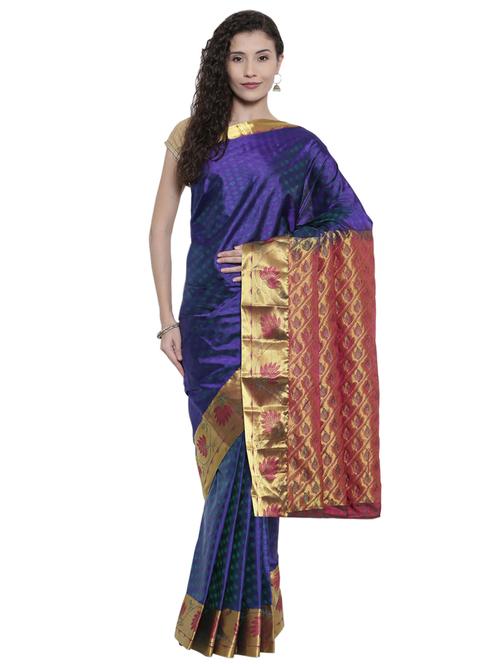 floral zari border blue kanjivaram saree - 15966794 - Very Small Image - 1