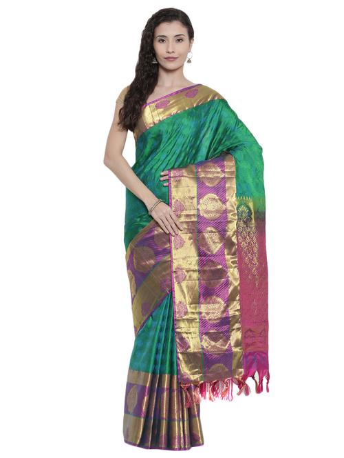 zari border green kanjivaram saree - 15966795 - Very Small Image - 1