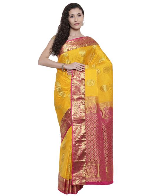 ethnic zari motif yellow kanjivaram saree - 15966798 - Very Small Image - 1