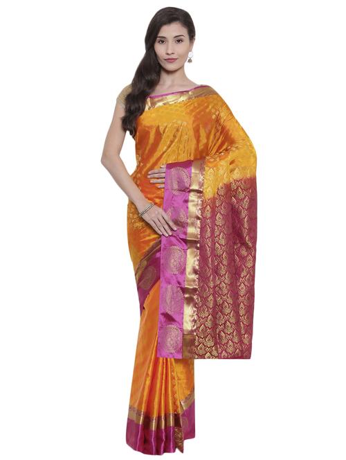 ethnic zari motif orange kanjivaram saree - 15966802 - Very Small Image - 1