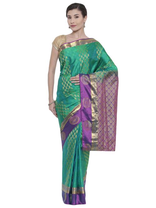 ethnic zari motif turquoise kanjivaram saree - 15966804 - Very Small Image - 1