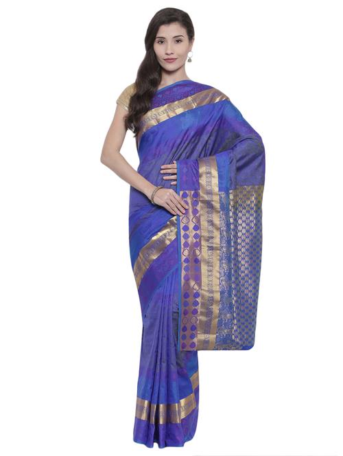 zari border blue kanjivaram saree - 15966807 - Very Small Image - 1
