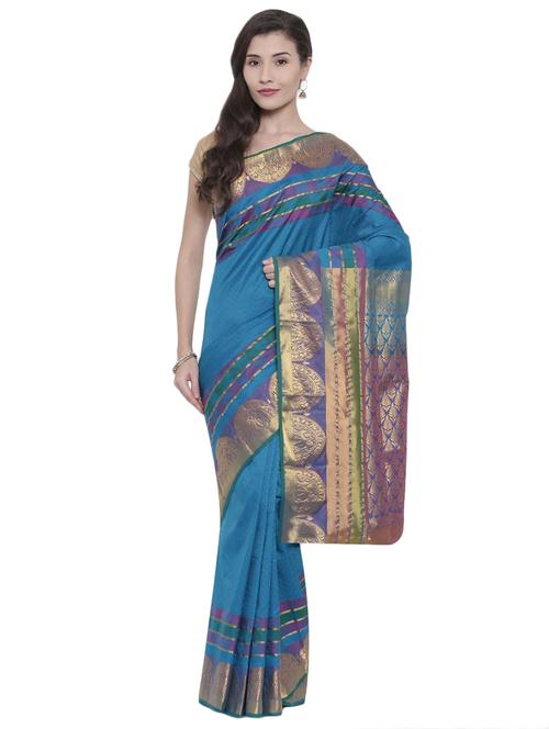 zari border blue kanjivaram saree - 15966817 - Very Small Image - 1
