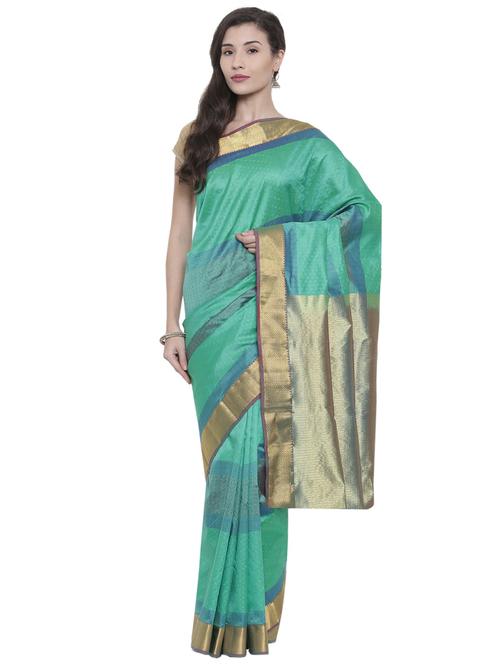 zari border turquoise kanjivaram saree - 15966821 - Very Small Image - 1