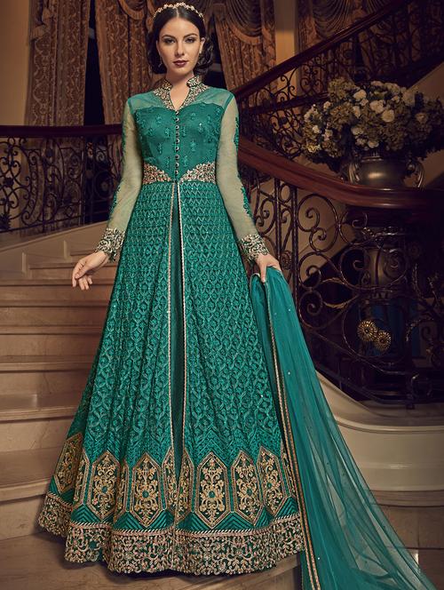 tonal embroidered kalidaar front slit suit - 15967044 - Very Small Image - 1