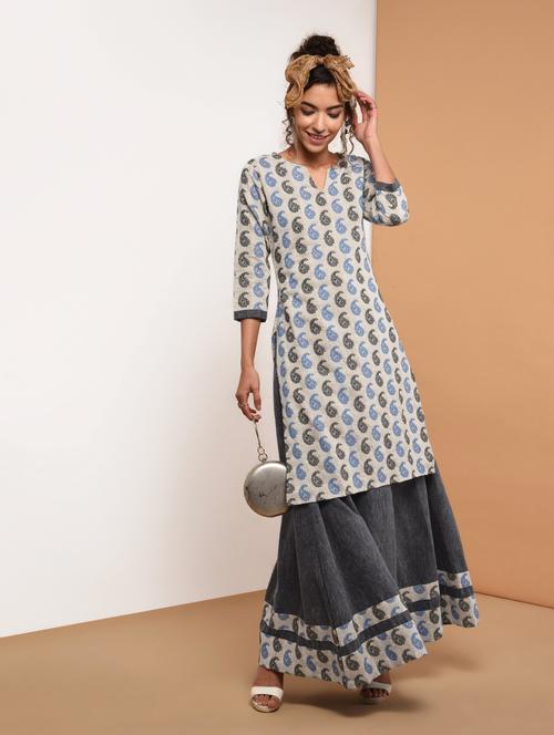 paisley printed kurta with skirt set - 15967125 - Very Small Image - 1
