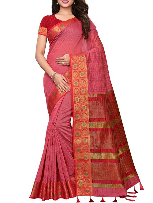 zari border pink kanjivaram saree with blouse - 15967315 - Very Small Image - 1