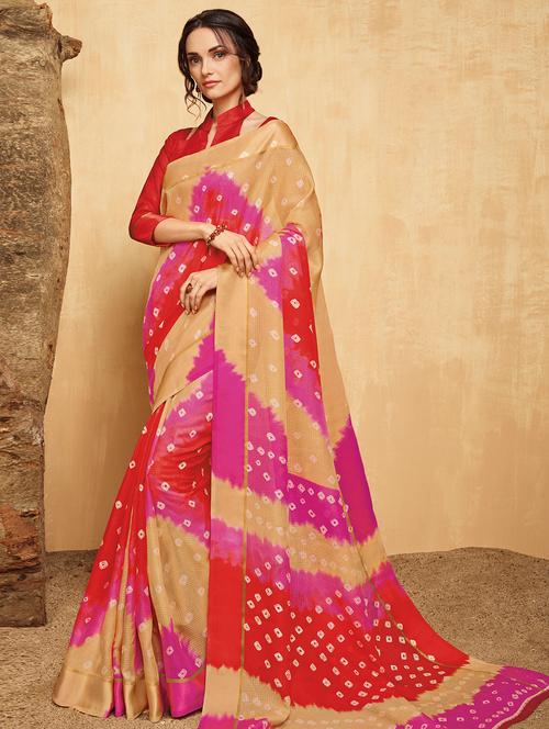 tie n dye printed saree with blouse - 15967372 - Very Small Image - 1
