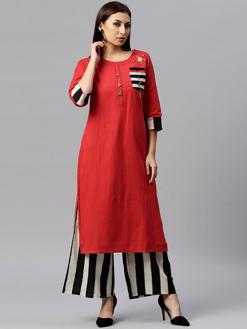 kaantha embellished kurta with stripes palazzo set - 15967571 - Very Small Image - 1