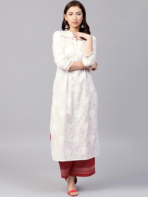 embroidered block printed kurta palazzo set - 15967573 - Very Small Image - 1