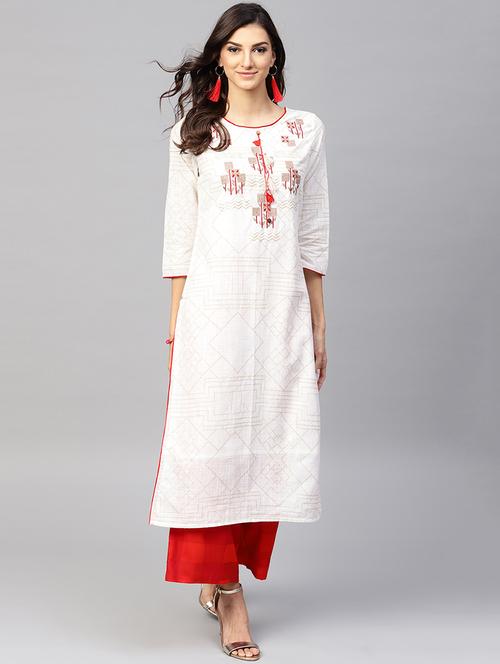 embroidered kurta with palazzo set - 15967583 - Very Small Image - 1