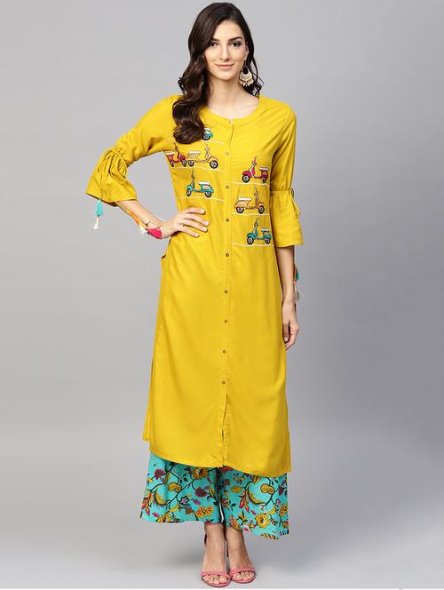 embroidered bell sleeved kurta palazzo set - 15967587 - Very Small Image - 1