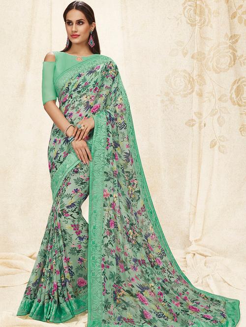 floral printed saree with blouse - 15967670 - Very Small Image - 1