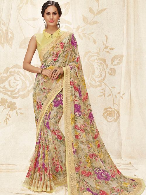 floral printed saree with blouse - 15967677 - Very Small Image - 1
