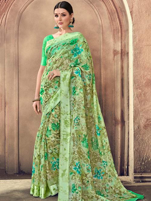 floral printed saree with blouse - 15967702 - Very Small Image - 1