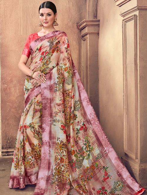 floral printed saree with blouse - 15967703 - Very Small Image - 1