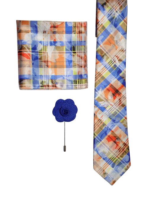 set of micro fiber tie, pocket square and lapel pin - 15968114 - Very Small Image - 1