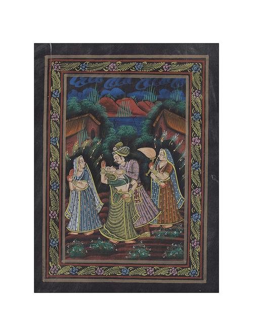 unique indian crafts dancing bride and groom handmade painting (fabric)(10.6 x 13.6 inch) - 15968287 - Very Small Image - 1
