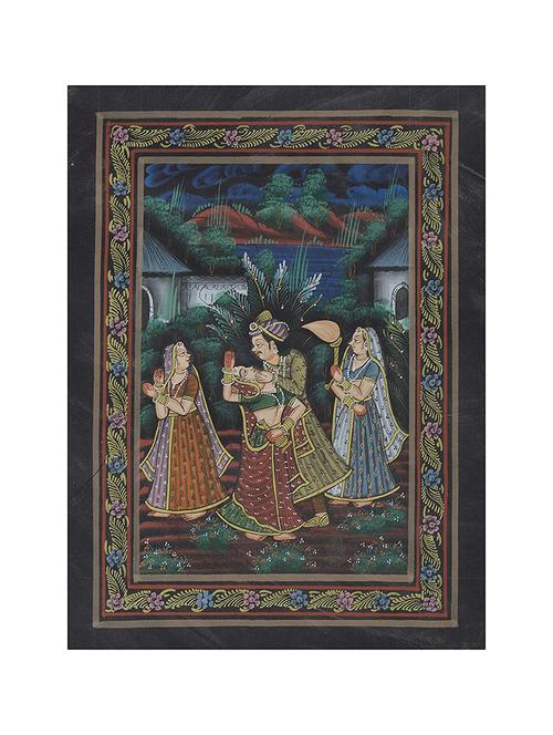 unique indian crafts dancing bride and groom handmade painting (fabric)(10.6 x 13.6 inch) - 15968290 - Very Small Image - 1