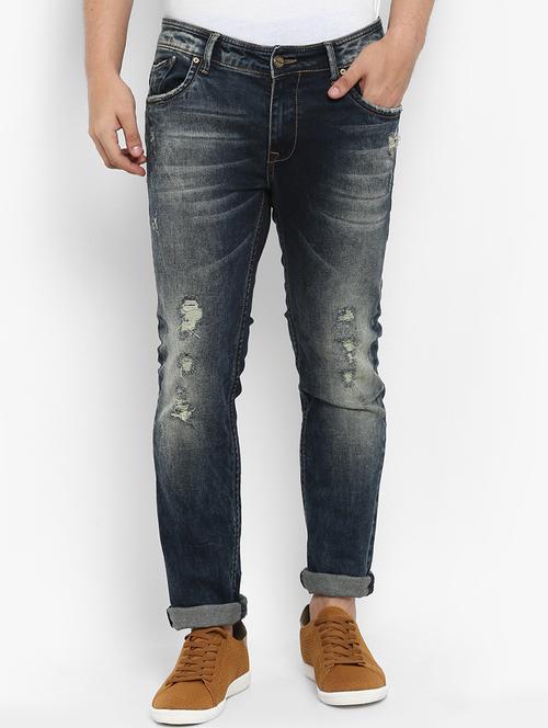 dark blue heavy washed ripped denim jeans - 15968354 - Very Small Image - 1