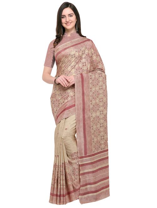 floral printed beige saree with blouse - 15968782 - Very Small Image - 1
