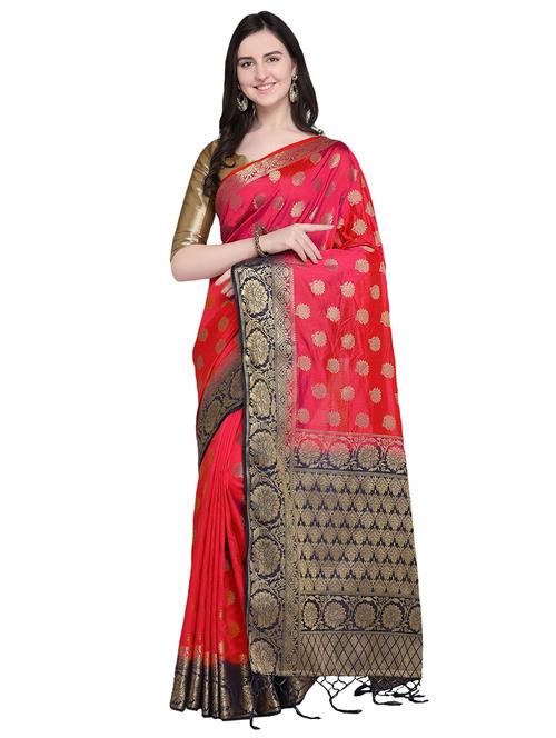 floral zari motif red woven saree with blouse - 15968787 - Very Small Image - 1