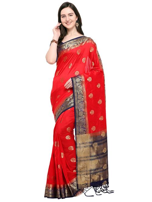 floral zari motif red woven saree with blouse - 15968891 - Very Small Image - 1