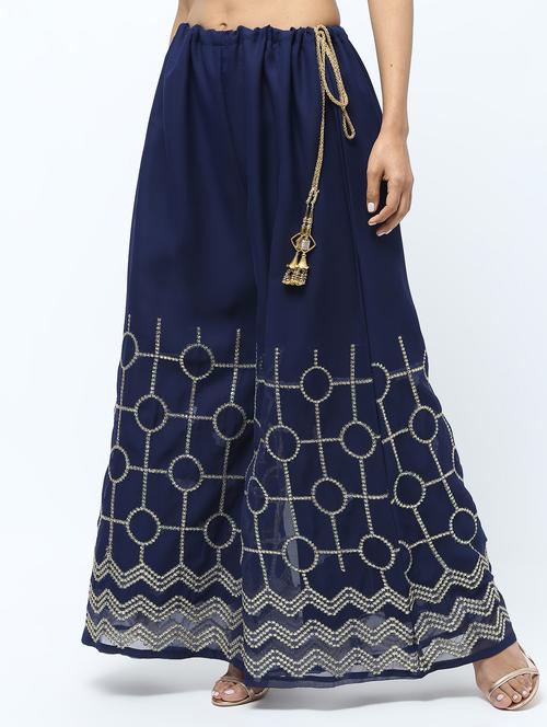embroidered silk blend flared palazzo - 15969141 - Very Small Image - 1
