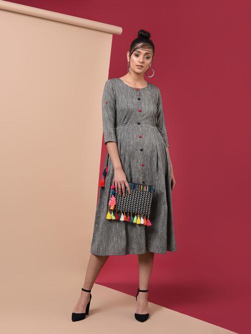 textured flared ethnic dress - 15969559 - Very Small Image - 1
