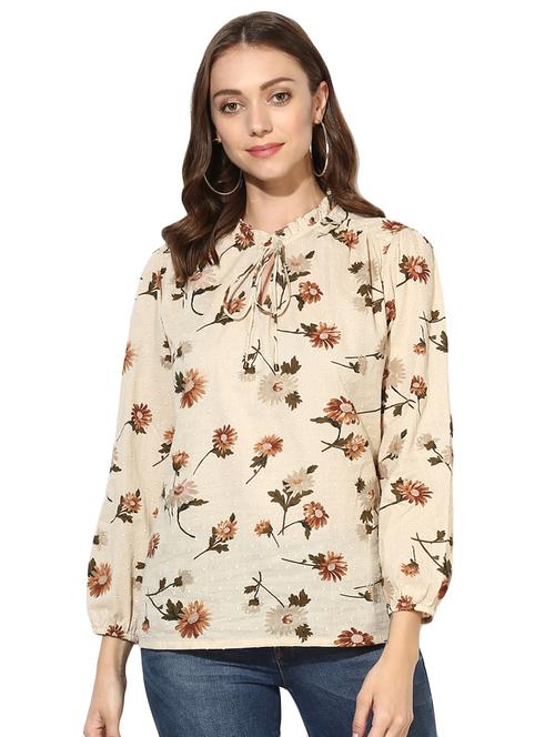 tie up neck floral dobby top - 15969717 - Very Small Image - 1