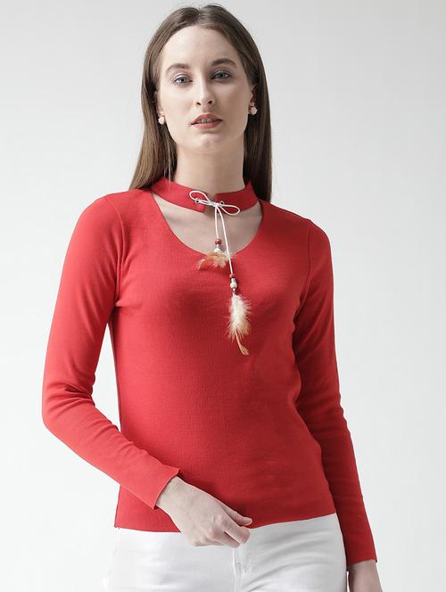 tie up choker neck ribbed top - 15969752 - Very Small Image - 1