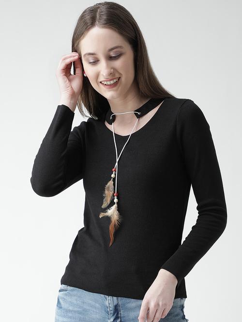 tie up choker neck ribbed top - 15969753 - Very Small Image - 1